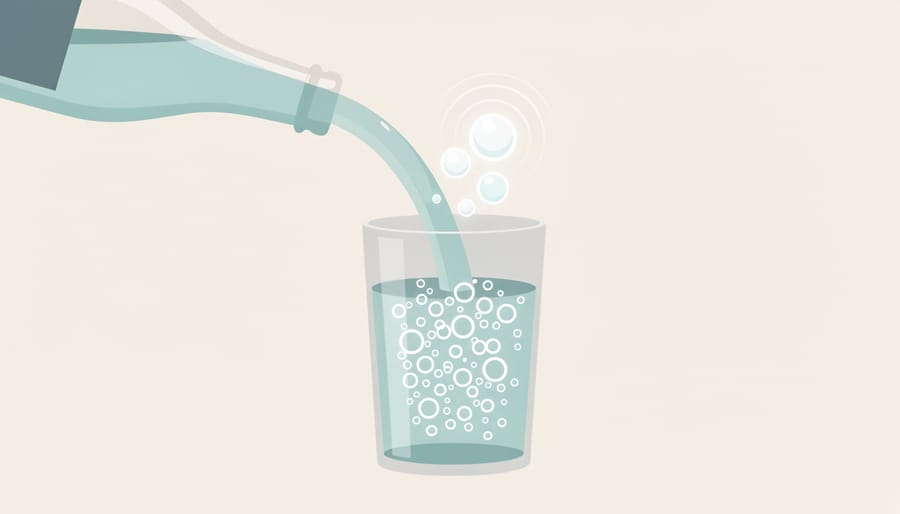 Bartender pouring sparkling water into a tall glass spritz with visible bubbles and garnish